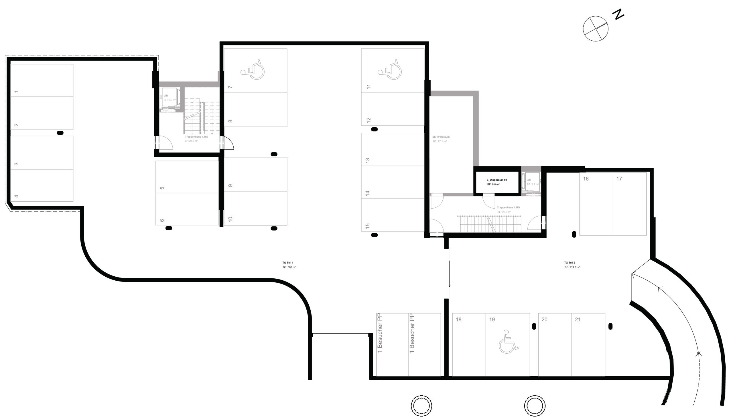 Tiefgarage / Disponibelräume zu PP